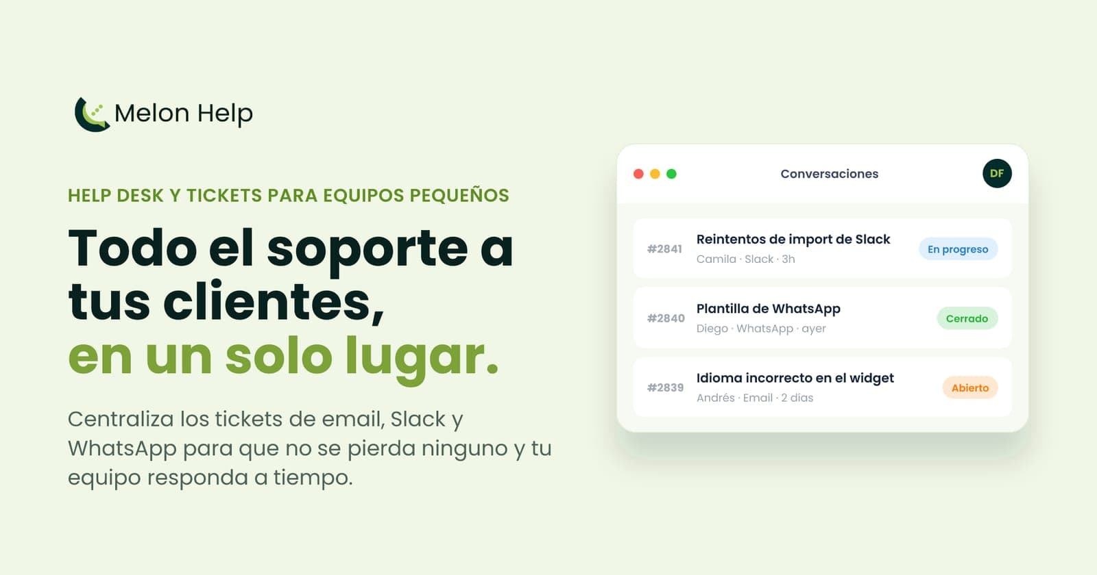 Panel de conversaciones de Melon Help