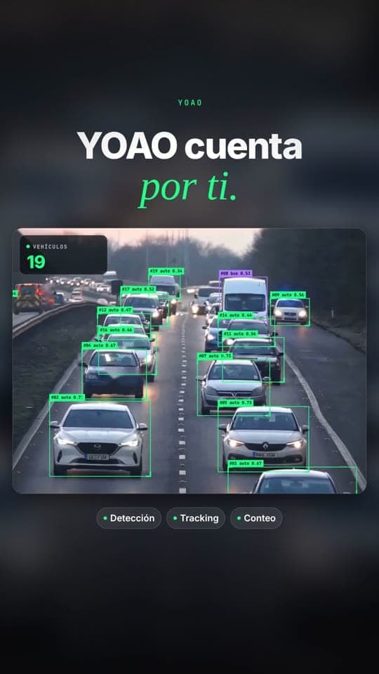 YOAO detectando y contando vehículos en una carretera desde un teléfono